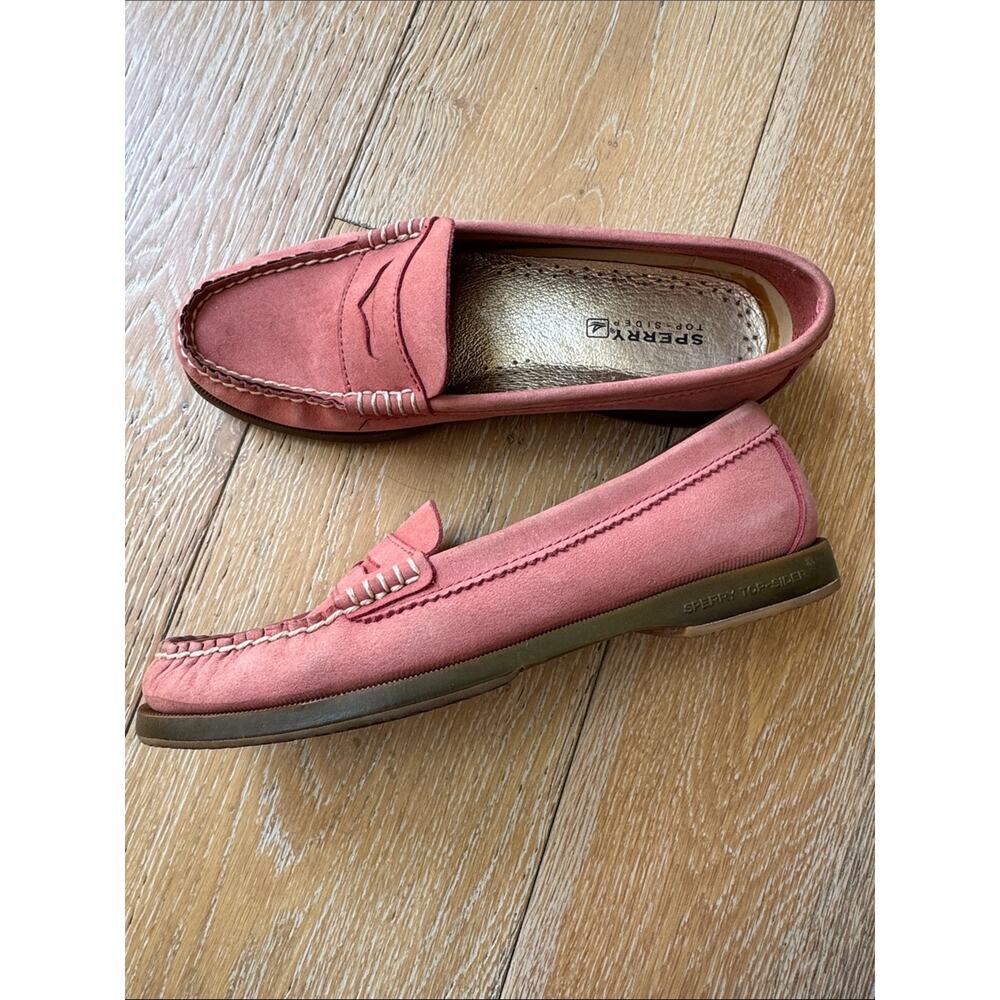 Y2K Sperry Top-Sider Pink Suede Penny Loafers Moccasin Flats Women’s 7.5 - Picture 9 of 10